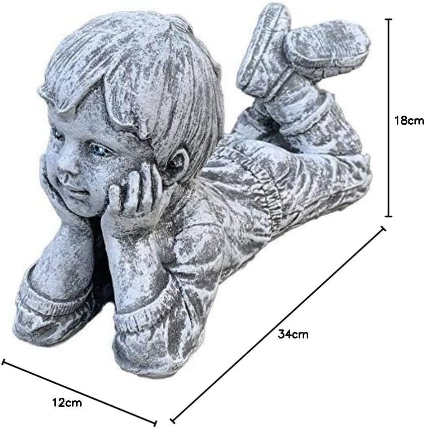 Stone and Style Steinfigur liegender Junge frostfest wetterfest Steinguss