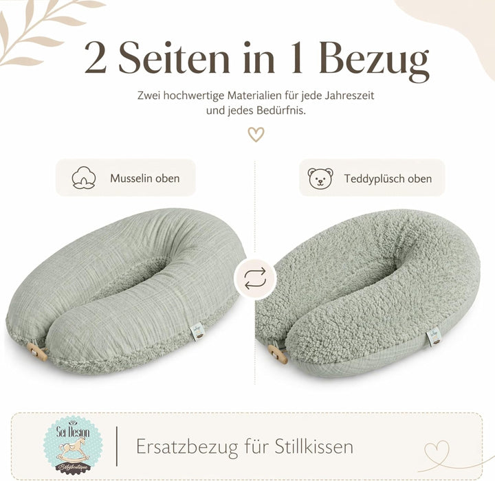 sei Design Stillkissenbezug 190x30 aus Musselin und Teddyplüsch - extra weich, BEZUG für Stillkissen