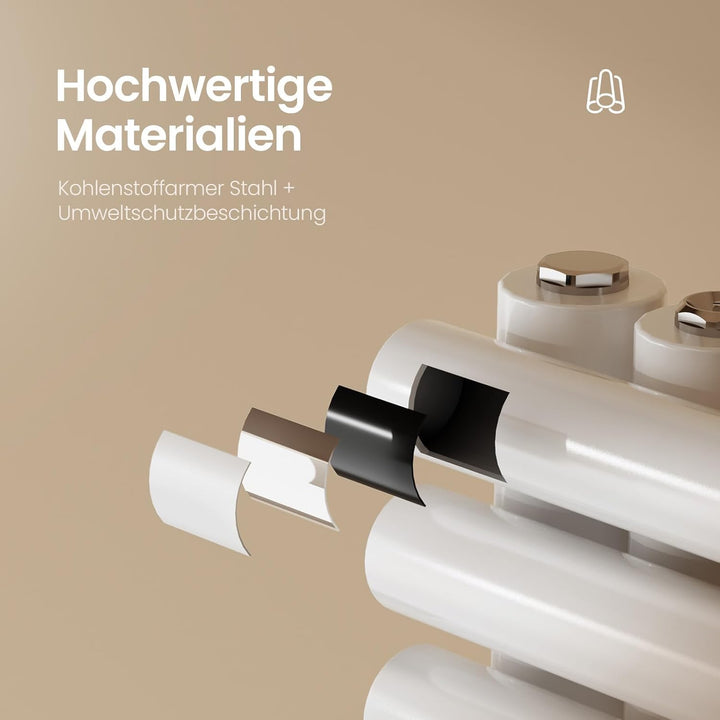 EMKE Design Rundrohr Badheizkörper 1265x600 mm, Handtuchheizkörper mit Seitenanschluss, Handtuchwärm