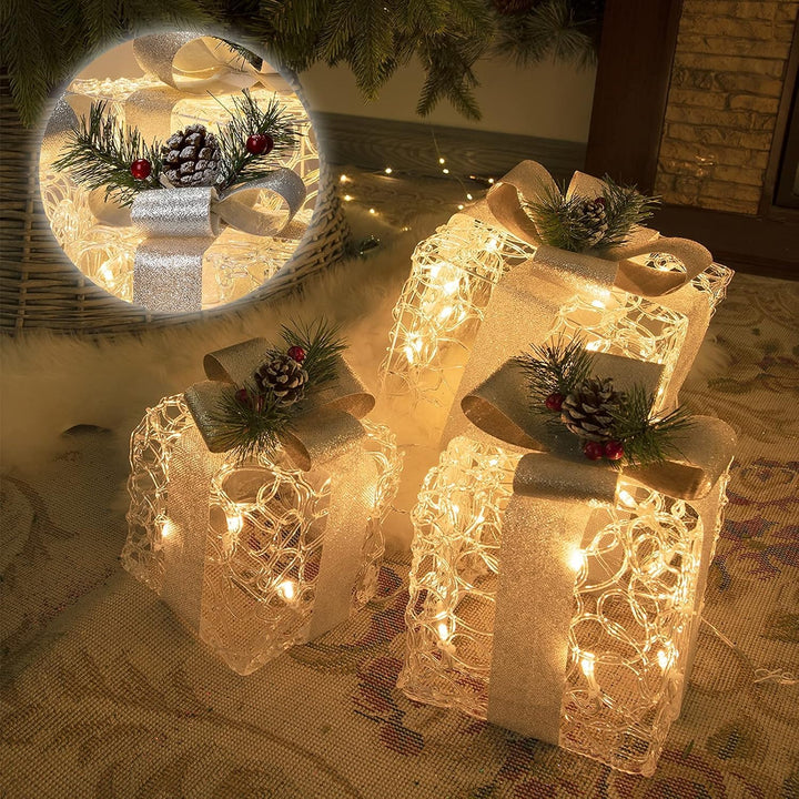 DELICHTER LED Weihnachtsdeko, 3PK Boxen weiss Acryl Weihnachten Boxen Lichter für Innen Aussen beim