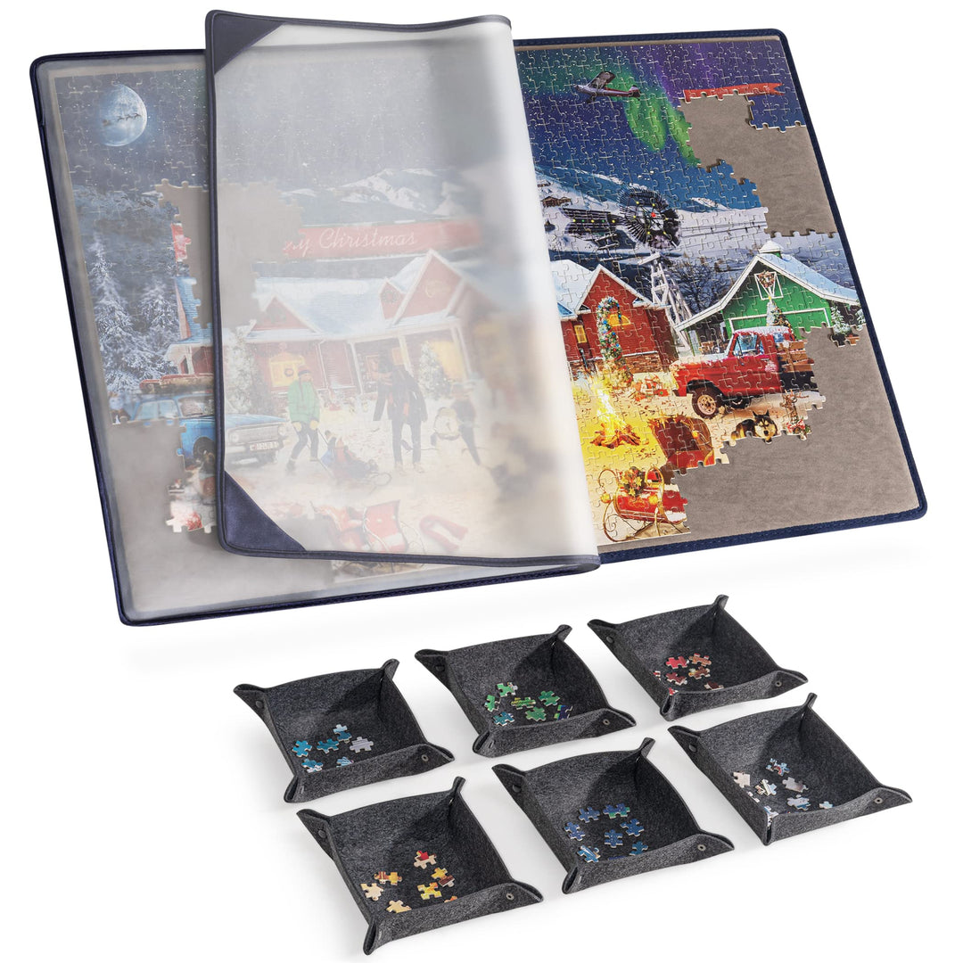 Tektalk Puzzle Board mit 6 Sortierschalen, tragbare Puzzlematte mit transparenter wasserdichter & st