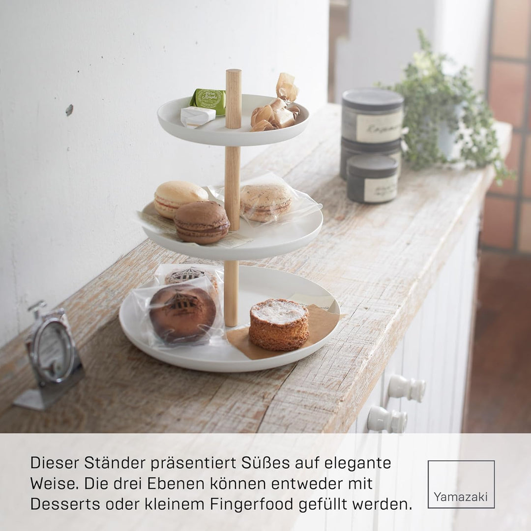 YAMAZAKI Tosca' 2419 3-stufiger Dessertständer für Wohnzimmer, Küche, Stahl, Holz, Weiss, L B 20 x H