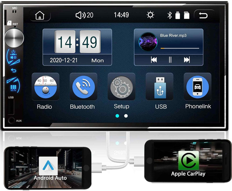 Tristan Auron Doppel Din Autoradio mit Mirrorlink für Carplay und Android - 7 Zoll Touchscreen - Rüc