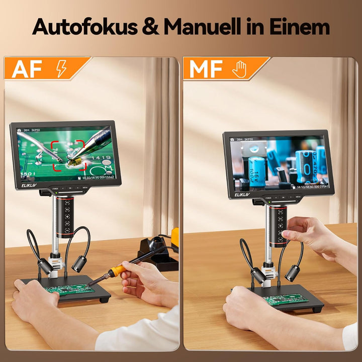Elikliv EM3K-AF Max Autofokus Digital Mikroskop 2000X, 3K 10.1'' Münzmikroskop für Gesamtansicht,HDM