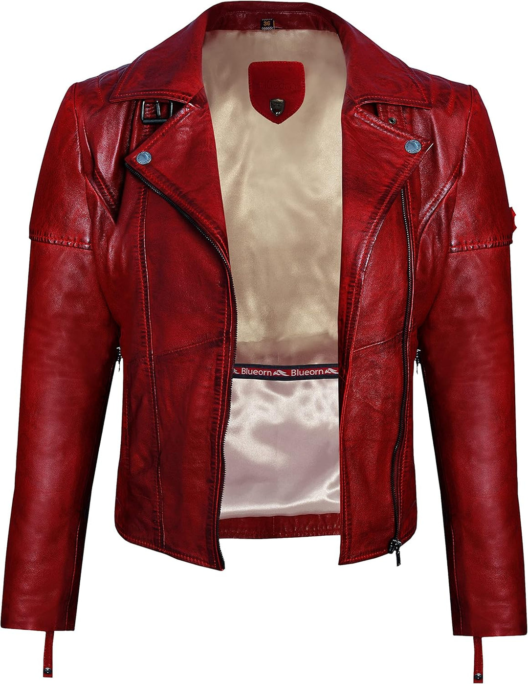 Blueorn Heeda Damen Lederjacke Übergangsjacke aus feinstem Lammnappa Leder - Modernen Bikerjacke Ech