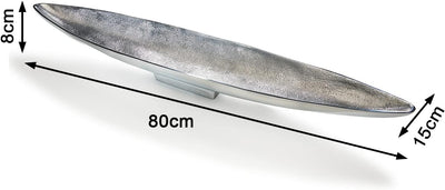 Kobolo Dekoschale Dekoteller Schiffchenform schmal - aus Metall - Silber - 80cm