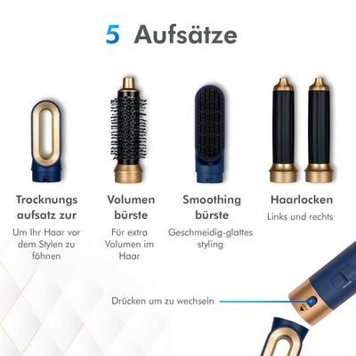 Dryze airstyler 5 in 1, lockenstab, haartrockner, warmluftbürste, föhnbürste, föhn… (Vinca Blue), Vi