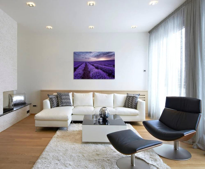 Sinus Art Landschaftsfotografie Lavendelfelder bei Sonnenaufgang auf Leinwand Exklusives Wandbild Mo