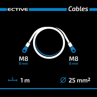 ECTIVE Batteriekabel - M8/M8, 1m, rot/schwarz, Kupfer, 25 mm² - Massekabel, Batterieladekabel, Strom