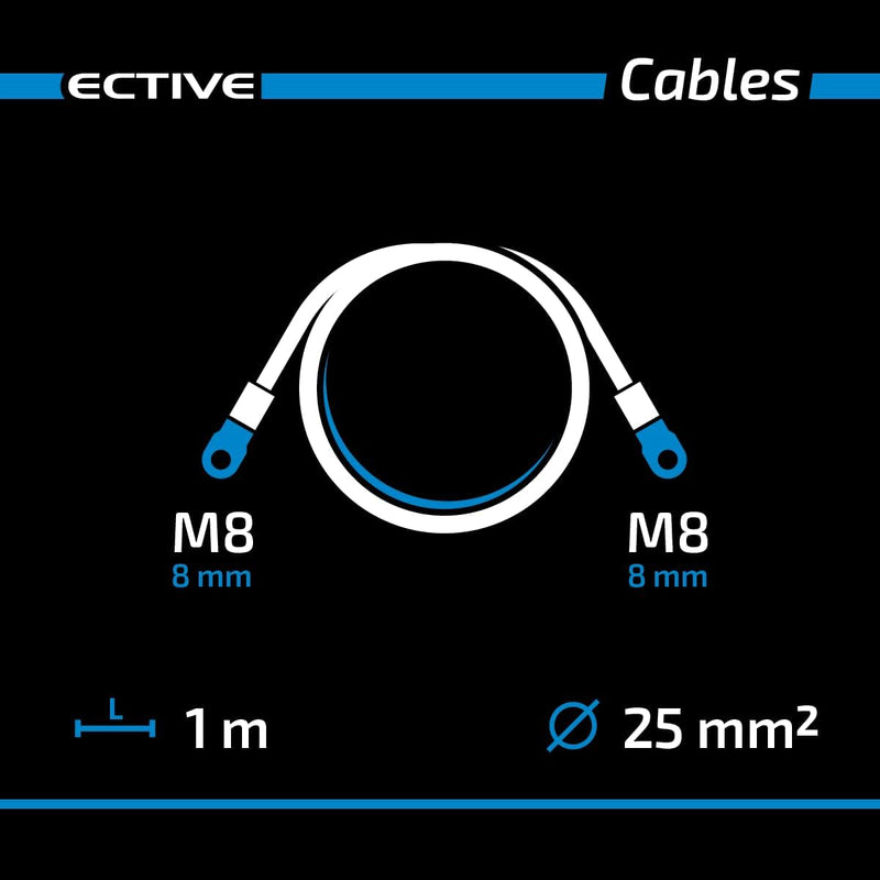 ECTIVE Batteriekabel - M8/M8, 1m, rot/schwarz, Kupfer, 25 mm² - Massekabel, Batterieladekabel, Strom