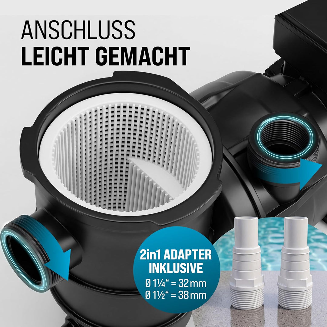 MONZANA® Filterpumpe 15.900 l/h mit Vorfilter Poolpumpe Umwälzpumpe Sandfilter Pool Pumpe 8,0m Förde