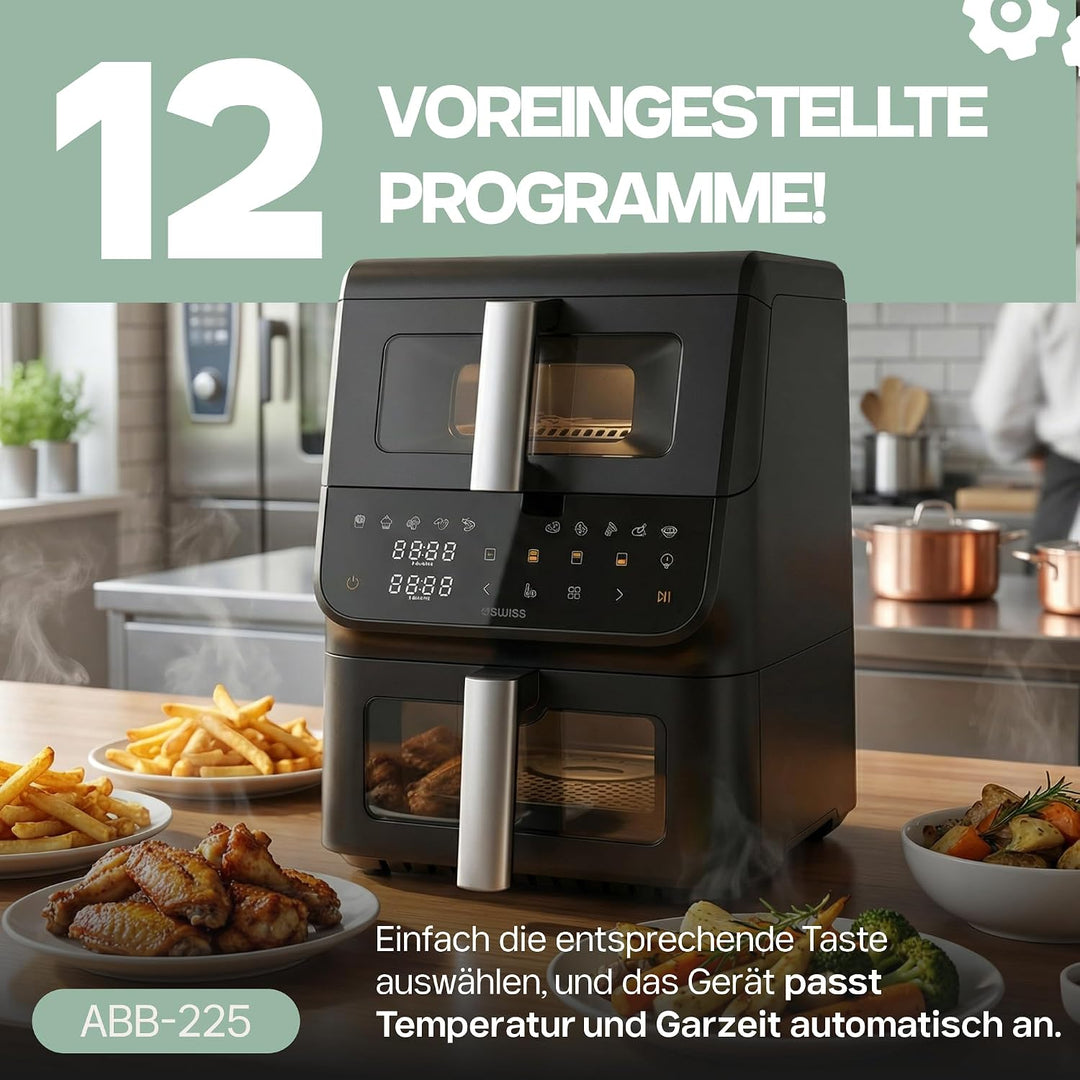 4Swiss Airfryer 10L Heissluftfritteuse Heissluftfritteuse mit 2 Kammern Air Fryer und Doppelkammer D