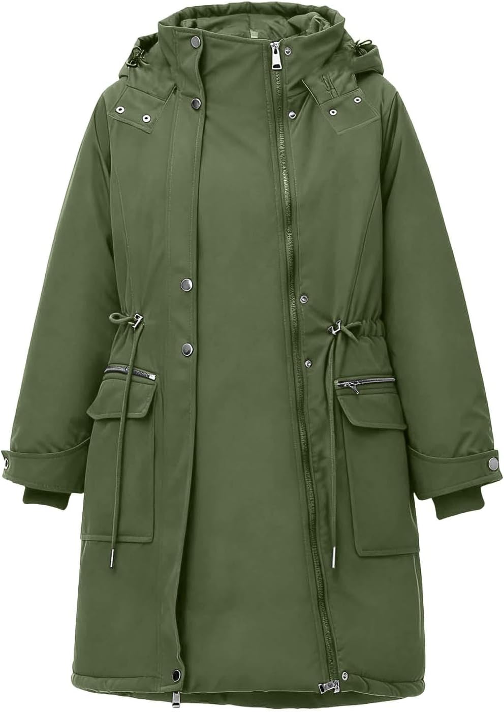 Generisch Umstands Baumwolljacke 3 in 1 Winter Langer Umstandsjacke mit Kapuze und Babyeinsatz Wasse