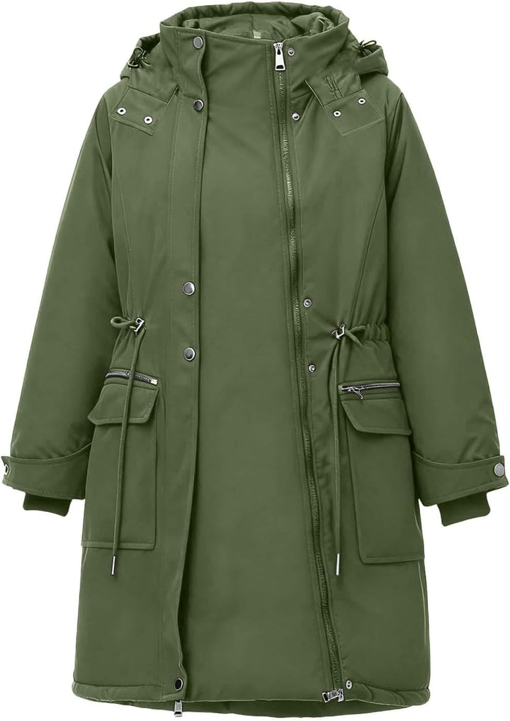 Generisch Umstands Baumwolljacke 3 in 1 Winter Langer Umstandsjacke mit Kapuze und Babyeinsatz Wasse