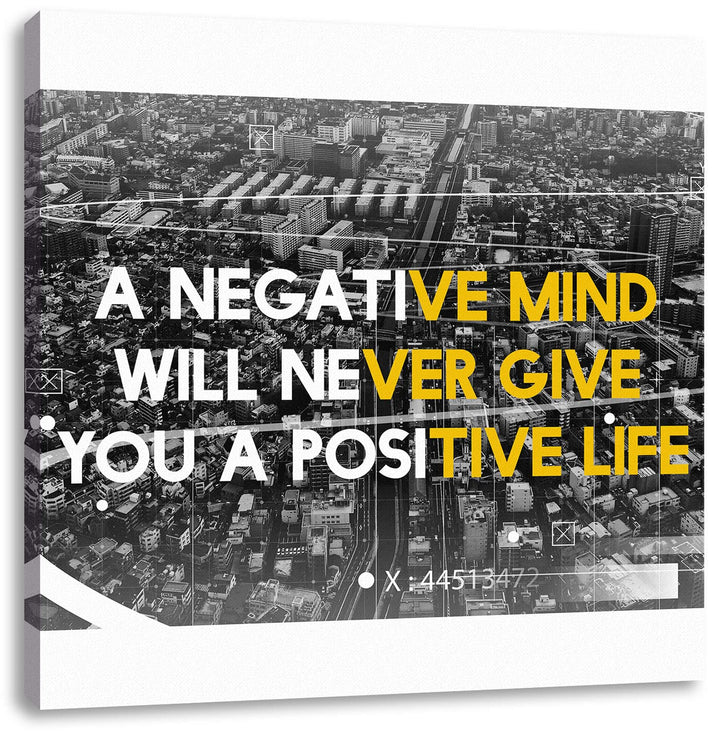 Pixxprint No negative mind Motivaton als Leinwandbild Quadratisch| Grösse: 70x70 cm | Wandbild | Kun