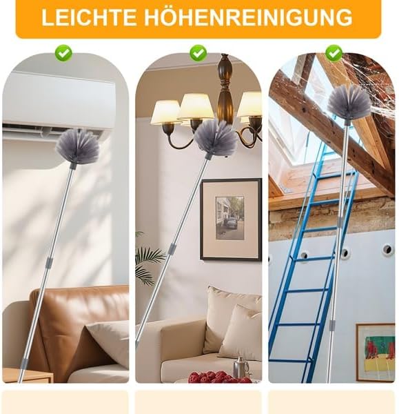 Staubwedel Teleskop 6m Set, Teleskop Fensterreiniger mit Teleskopstange 1,5–4,9m, Staubwischer Mikro