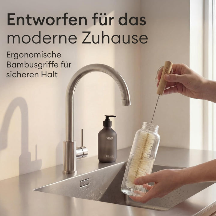 Vove Flaschenbürsten-Set 4-teilig aus Natur-Sisal mit Bambusgriffen, plastikfrei, inkl. Strohhalmrei