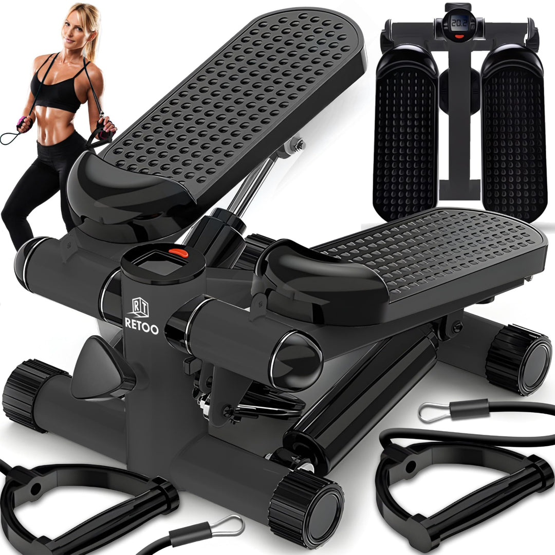 Retoo Stepper für Zuhause mit LCD Display & Widerstandsbändern, Stepper bis 100 kg, Ganzkörpertraini
