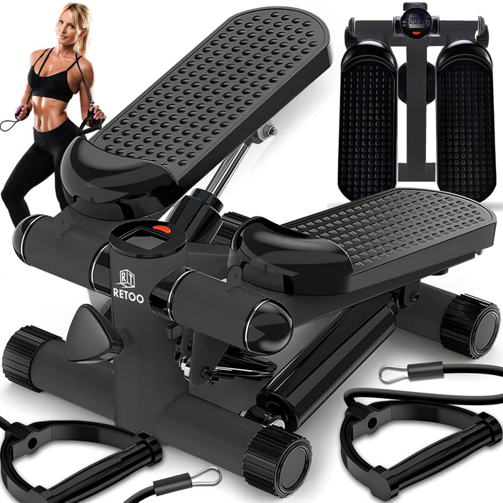 Retoo Stepper für Zuhause mit LCD Display & Widerstandsbändern, Stepper bis 100 kg, Ganzkörpertraini