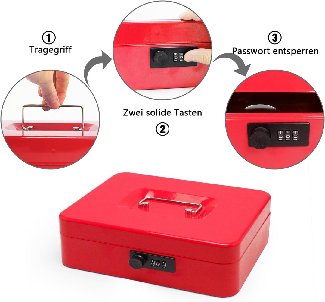 Geldkassette aus Stahl mit Zahlenschloss, kleine Geldkassette aus Metall mit abnehmbarem Geldfach, G