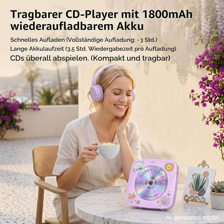 Gueray Tragbarer CD Player Tragbar : Radio CD Players Kinder CD-Player Discman mit 1800mAh Akku Laut