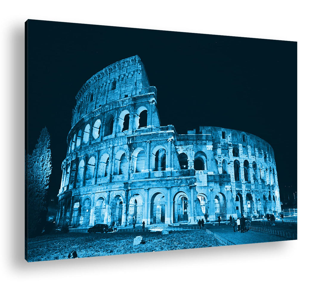 deyoli Kolosseum in Rom Format: 80x60 Effekt: Monocrome Blau als Leinwand, Motiv fertig gerahmt auf