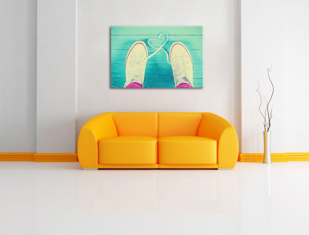 Pixxprint Herzform aus Schnürsenkeln Bunstift Effekt, Format: 100x70 auf Leinwand, XXL riesige Bilde