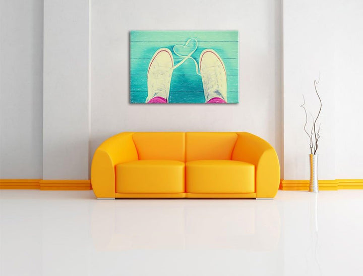 Pixxprint Herzform aus Schnürsenkeln Bunstift Effekt, Format: 100x70 auf Leinwand, XXL riesige Bilde