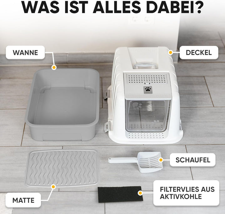 CROPLAS Katzenklo mit Deckel und Aktivkohlefilter, inklusive Katzenklo Matte und Katzenklo Schaufel