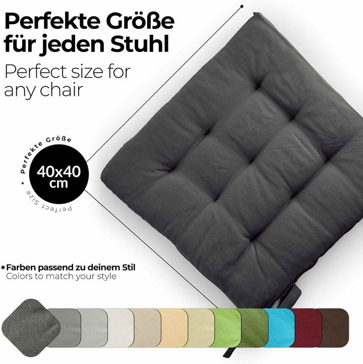 etérea Basic Sitzkissen 40x40 cm 6er Set mit Bändern Anthrazit 6 Stück - 40x40 cm Anthrazit, 6 Stück