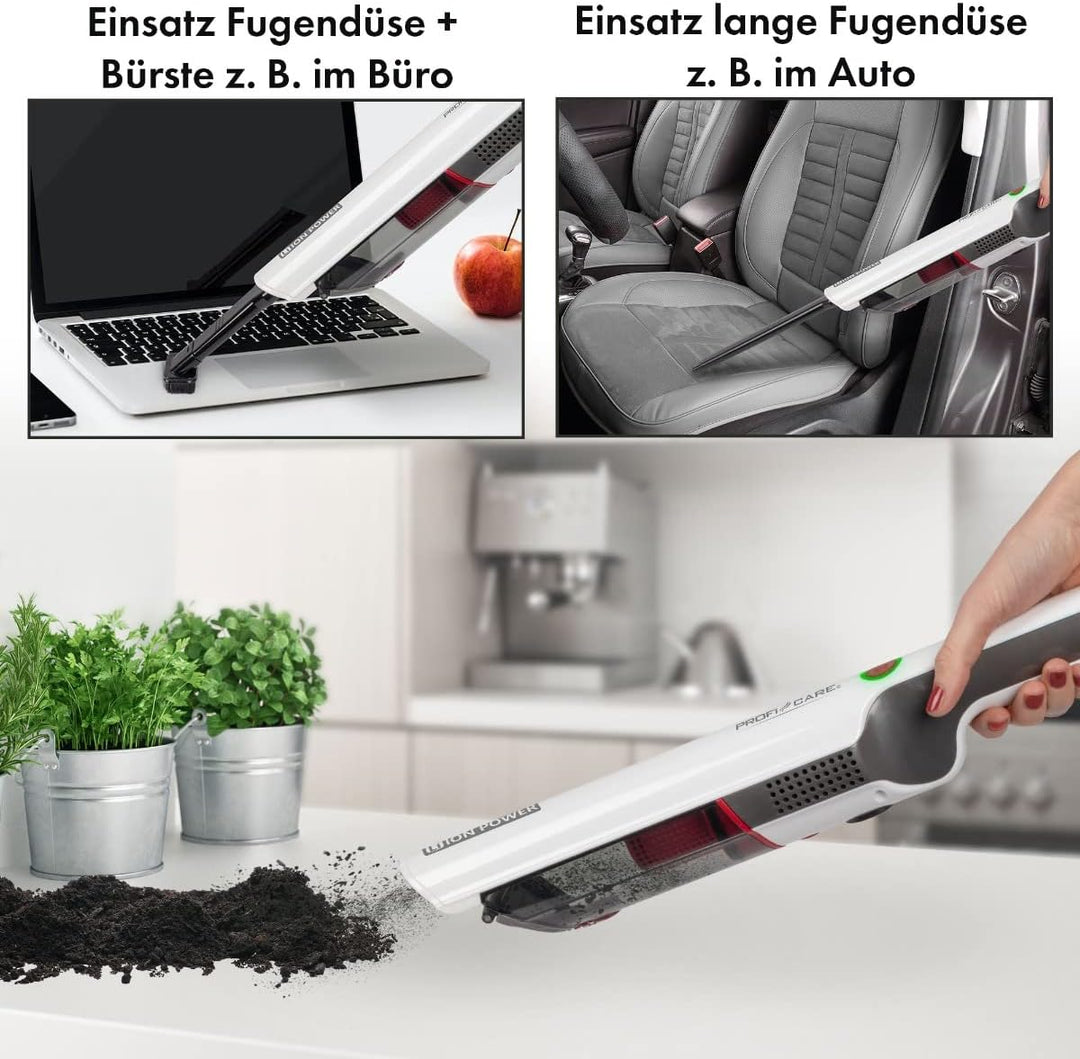ProfiCare® Handstaubsauger beutellos für Auto und Haushalt, Handstaubsauger Akku inkl. 3 Düsen- und