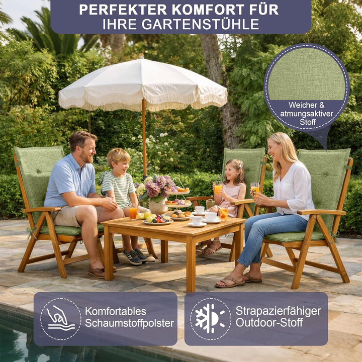 Relexo Premium - Hochlehner Auflage Gartenstuhl Stuhlauflage mit Polster, Outdoor Sitzkissen & Stuhl