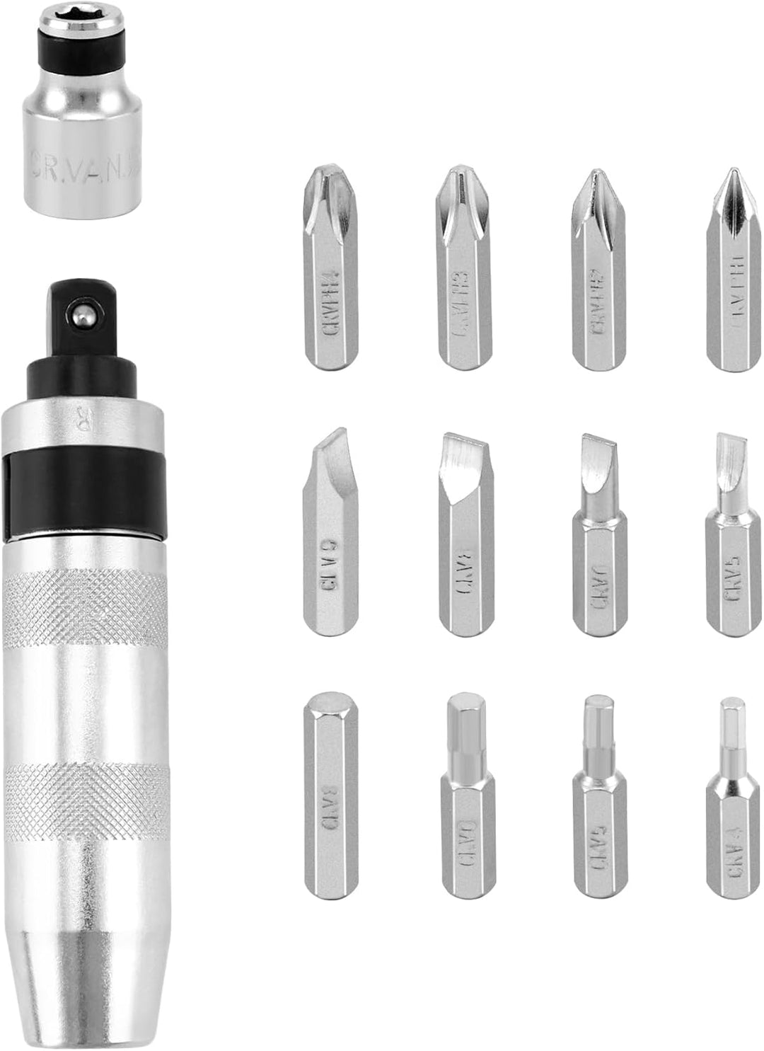 QWORK® 14-tlg Wende-Schlagschrauber-Satz, 1/2" Handschlagschrauber mit Schraubadapter un 12 Bits zum