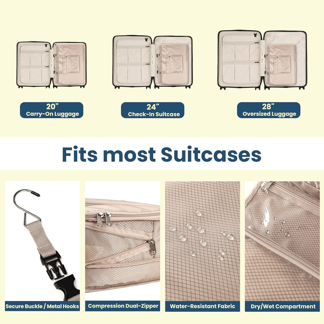 Surblue 6-in-1 Hängende Reise-Organizer-Tasche mit wasserdichten Fächern - Faltschrank für Koffer Au