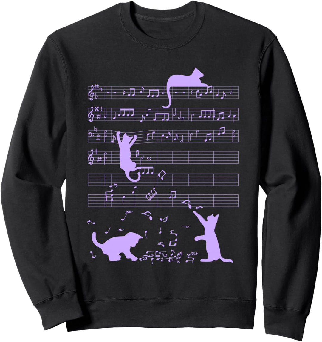 Niedliche Katzen Musiknoten Lila Musiker Kunst Sweatshirt