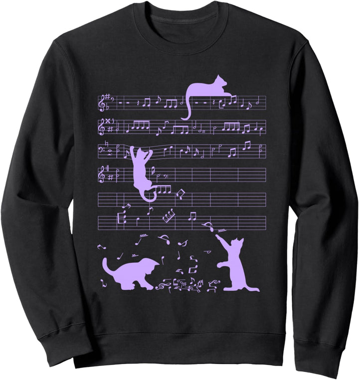 Niedliche Katzen Musiknoten Lila Musiker Kunst Sweatshirt