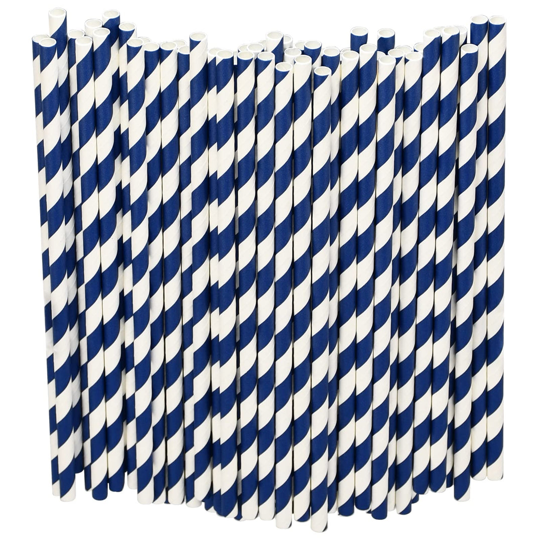 Einweg-Papiertrinkhalme Bulk 1000 Stück, Blau/Weiss gestreift, 19,7x0,6cm - Biologisch abbaubar und