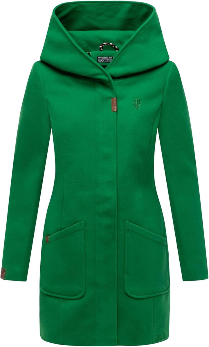 MARIKOO Damen Mantel Trenchcoat Wintermantel Übergangs Jacke Parka Lang B819 S Smaragd-Green, S Smar