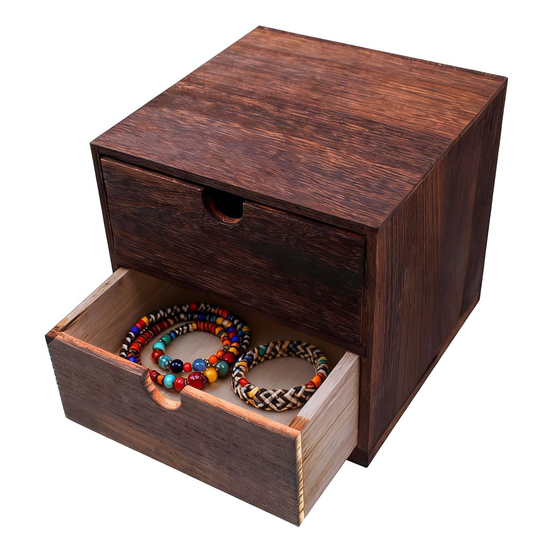 2-Fach Holz Schubladen Box Aufbewahrung, Vintage Schreibtisch Organizer für Schminke, Schmuck, Baste