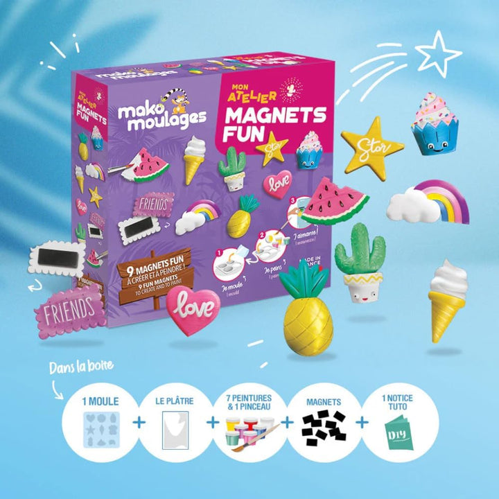 Mako moulages – Mon Atelier Magnets Fun – kreatives Freizeitset – Gips und Farbe – 9 Kunststoffabdrü