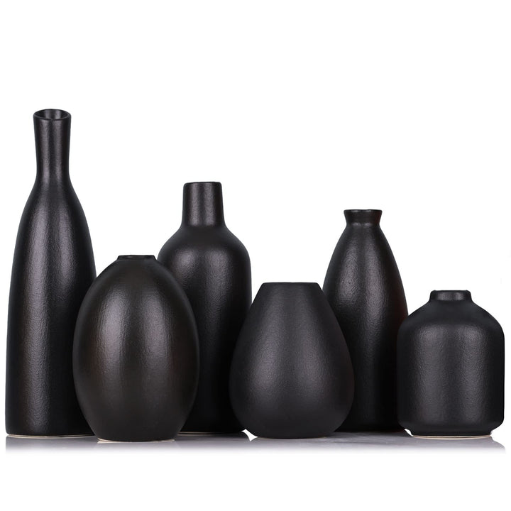 Schwarze Keramik Knospen Vasen Set von 6, Bauernhaus Dekor, Kamindekor, Kaminsims & Regal Dekor, Hei