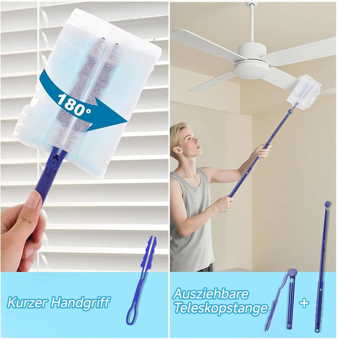 80 Stück Staubmagnet Nachfüllpack, Kompatibel mit Swiffer, Duster Set mit Teleskopstange & Handgriff