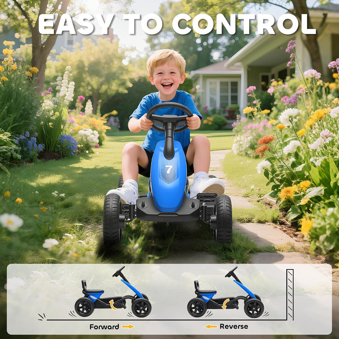 AIYAPLAY Pedal Go Kart für Kinder, Kinder-Rennwagen mit leisen Eva-Reifen, für 2-5 Jahre, blau | Kin