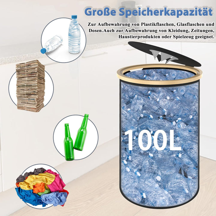 HENGMEI 100L Pfandflaschen Sammelbehälter mit Deckel Gross Pfandbehälter mit Loch Tragetasche Aufbew