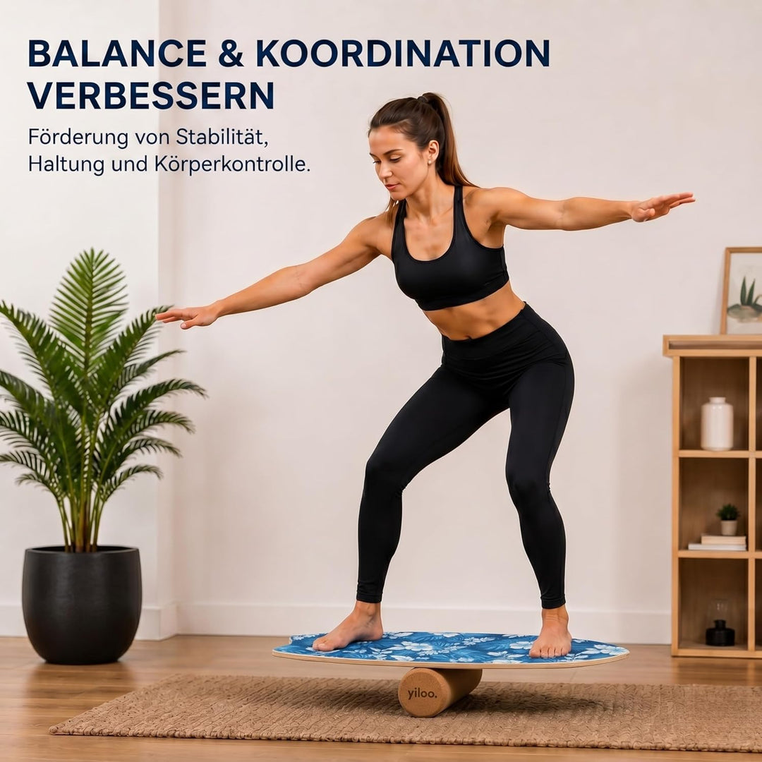 Hawaii Balance Board aus Holz – Gleichgewichtstrainer mit Rolle & Balance Ball – Handgefertigt & rut