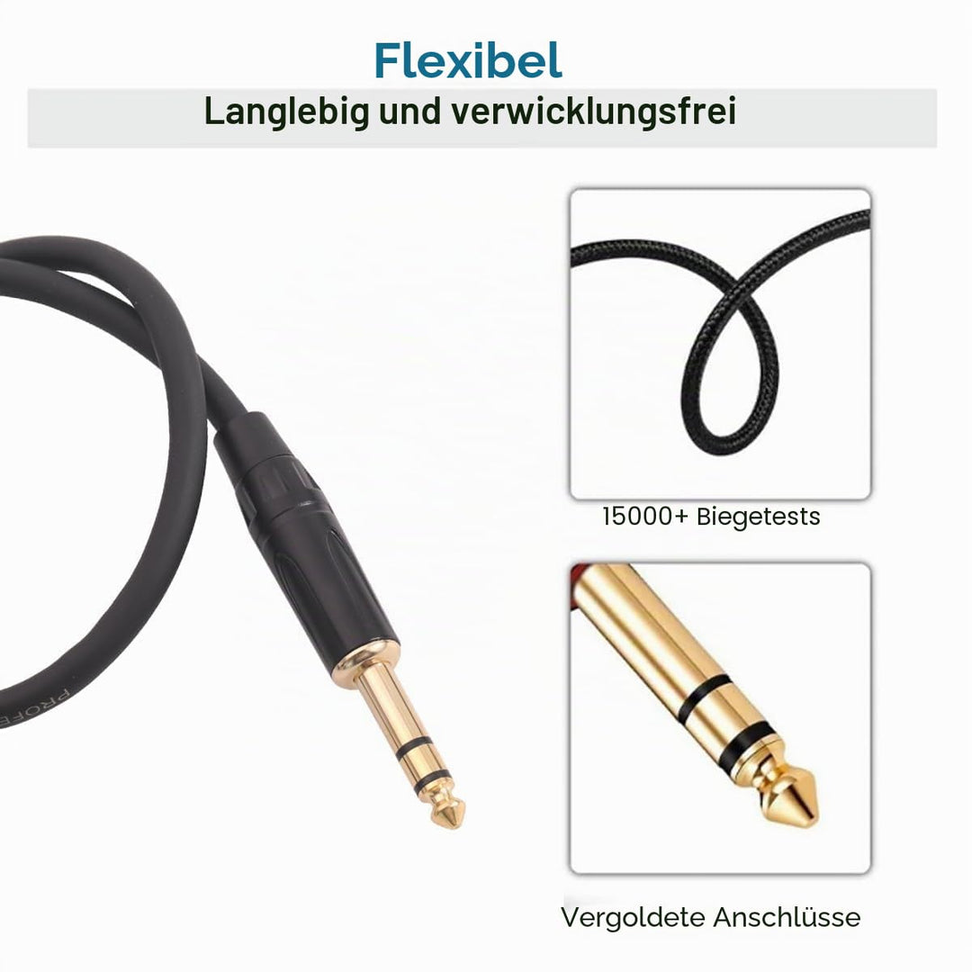 PENGLIN 50CM TRS Panel Mount Audio Verlängerungskabel, D-Typ 6.35mm Buchse auf TRS Stereo Stecker Fü