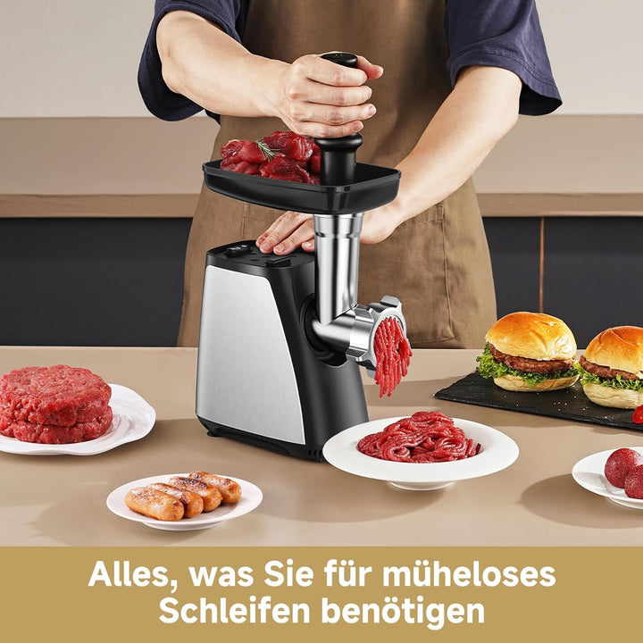 AAOBOSI Fleischwolf, 3-in-1 Elektrischer Fleischwolf [2800 W max] mit 2 Klingen, 3 Platten, Wurstfül