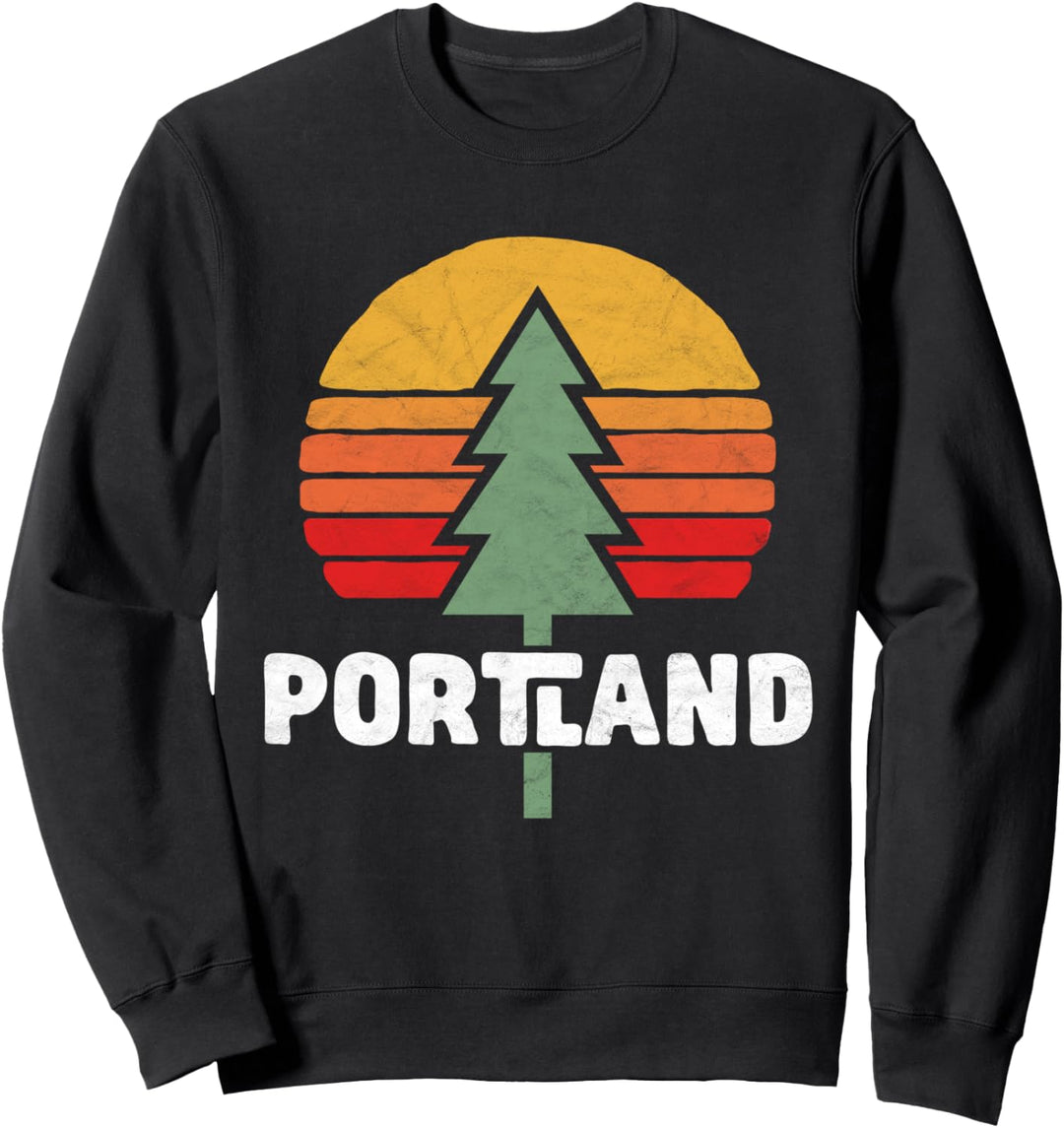 Retro Portland Oregon Pine Tree Sun Nature Sweatshirt
