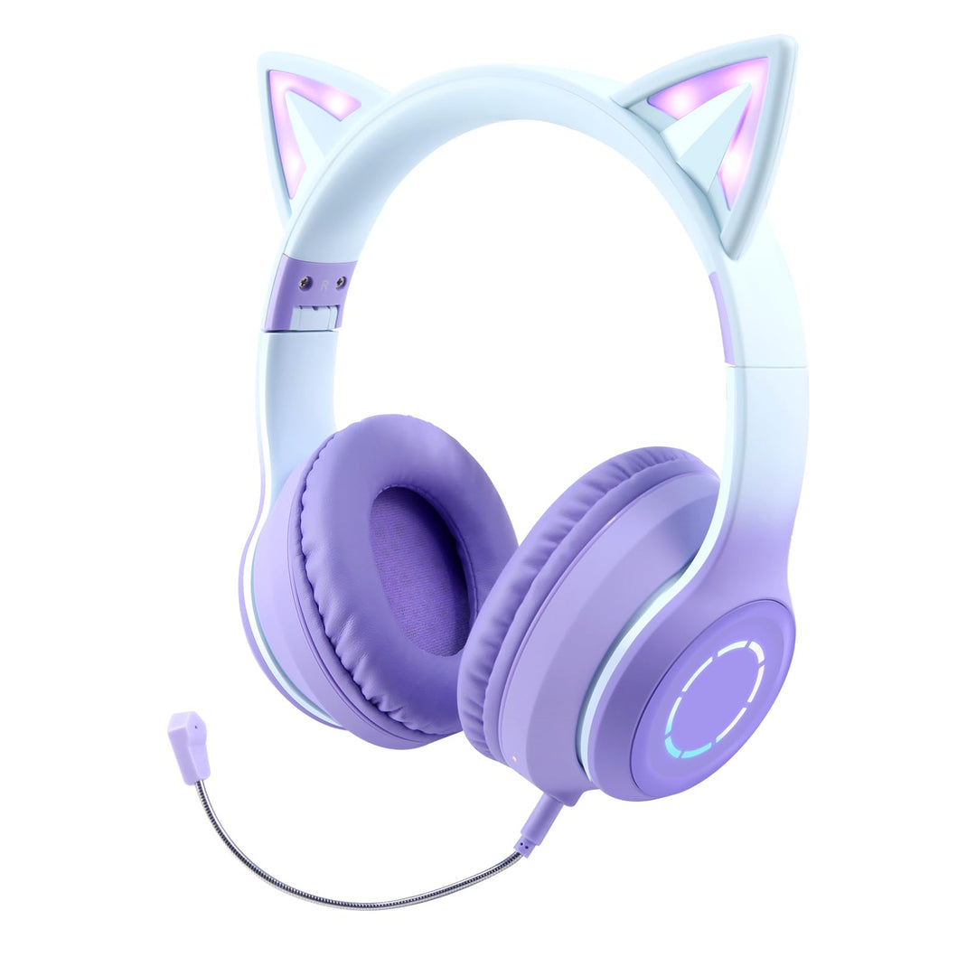 Sendowtek Kinder Kopfhörer, Mädchen Bluetooth Kopfhörer Over Ear Katze Kinderkopfhörer mit Abnehmbar