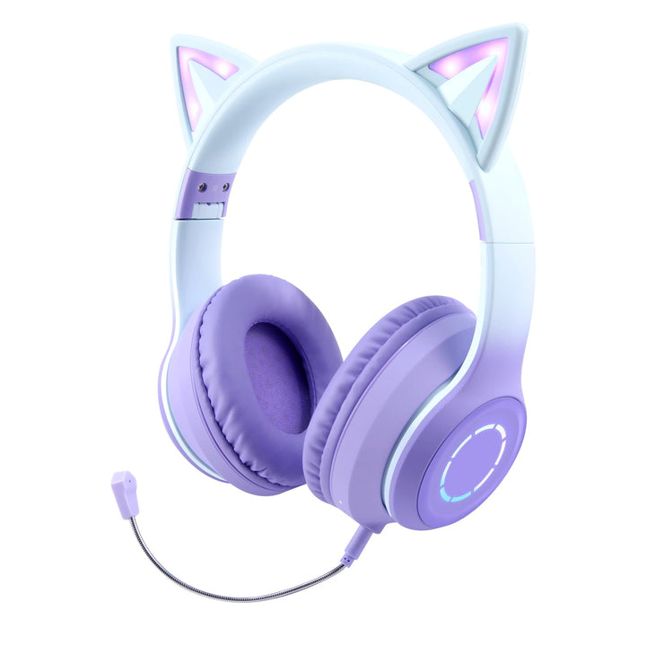 Sendowtek Kinder Kopfhörer, Mädchen Bluetooth Kopfhörer Over Ear Katze Kinderkopfhörer mit Abnehmbar